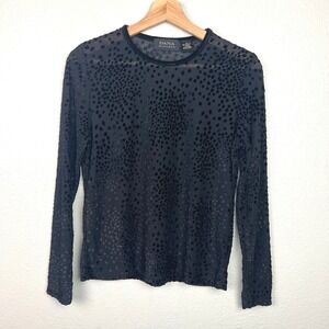 Dana Buchman Womans Medium Black Sheer Velvet Burnout Long Sleeve Top Whimsigoth
